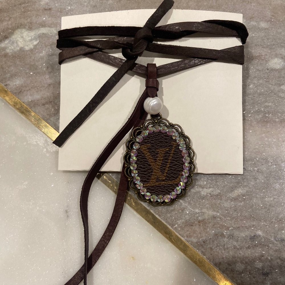 Upcycled louis Leather bolero necklace